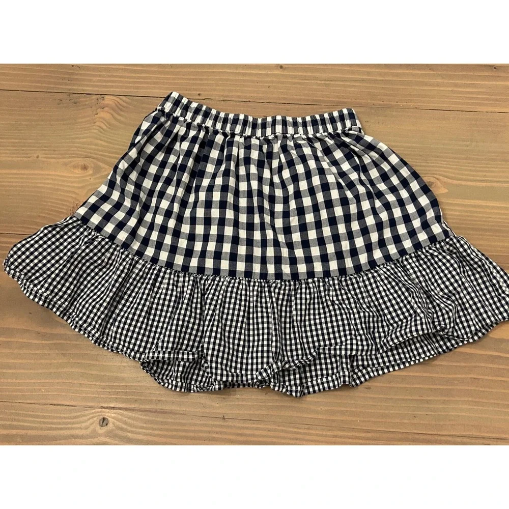 Kk25 Crewcuts J.Crew Girls Navy Blue White Gingham Tiered Ruffle Skirt Size 6-7